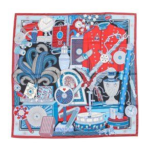 Cartier Archive Motif Square 90 Silk Scarf/Muffler in Blue and Red for Women